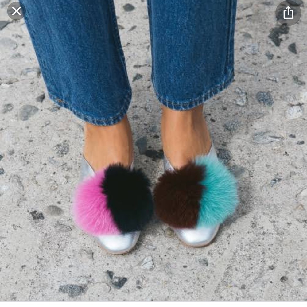 Loeffler Randall Lulu Fur Pom-Pom Block Heel Mule - Picture 2 of 6